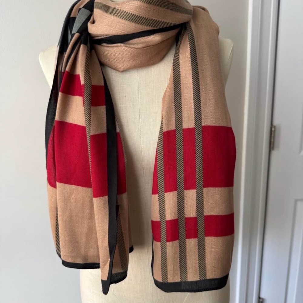 Stylish Red and Tan Plaid Scarf
